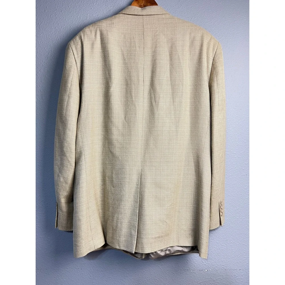 Chaps Mens 48R Blazer 100% Silk Tan Basketweave Two Button Sport Coat COOP 12 GX